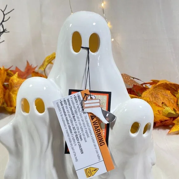 Hallow Home Ceramic Led Light Up Spooky Ghost Trio Halloween Decor 11" New - Picture 2 of 7
